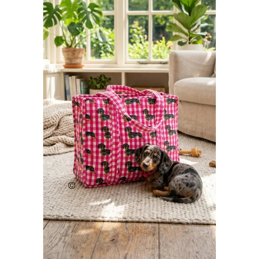 The Chloe Pink Dachshund Tote Bag-Tote Bags-Dear Me Southern Boutique, located in DeRidder, Louisiana