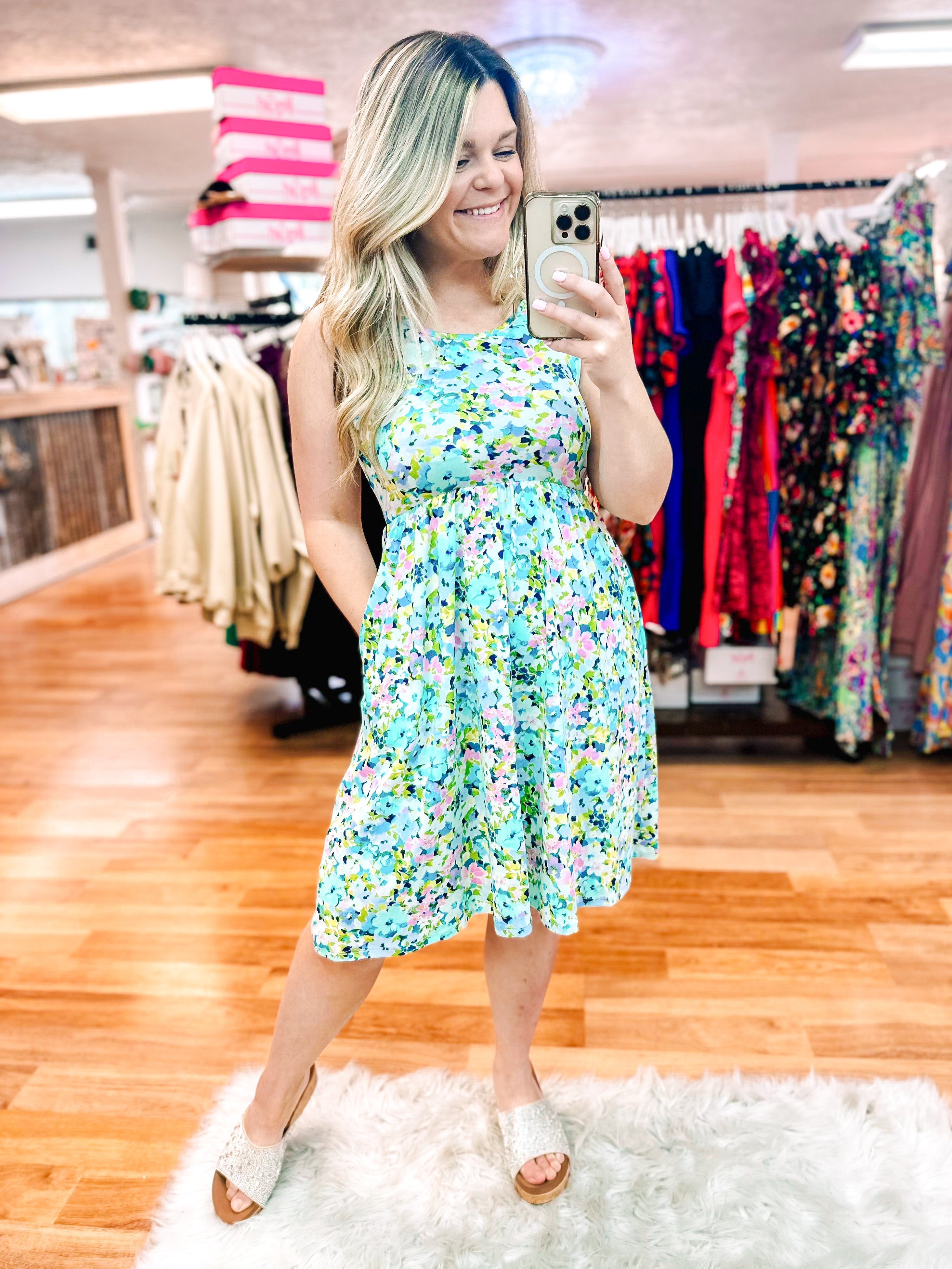 The Kelsey Tank Dress- Mint Floral-Dresses-Dear Me Southern Boutique, located in DeRidder, Louisiana