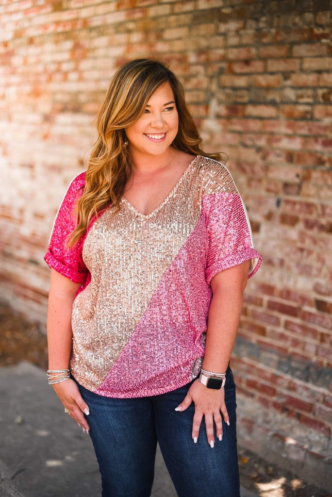 The Social Butterfly Sequin Top-Tops-Dear Me Southern Boutique, located in DeRidder, Louisiana