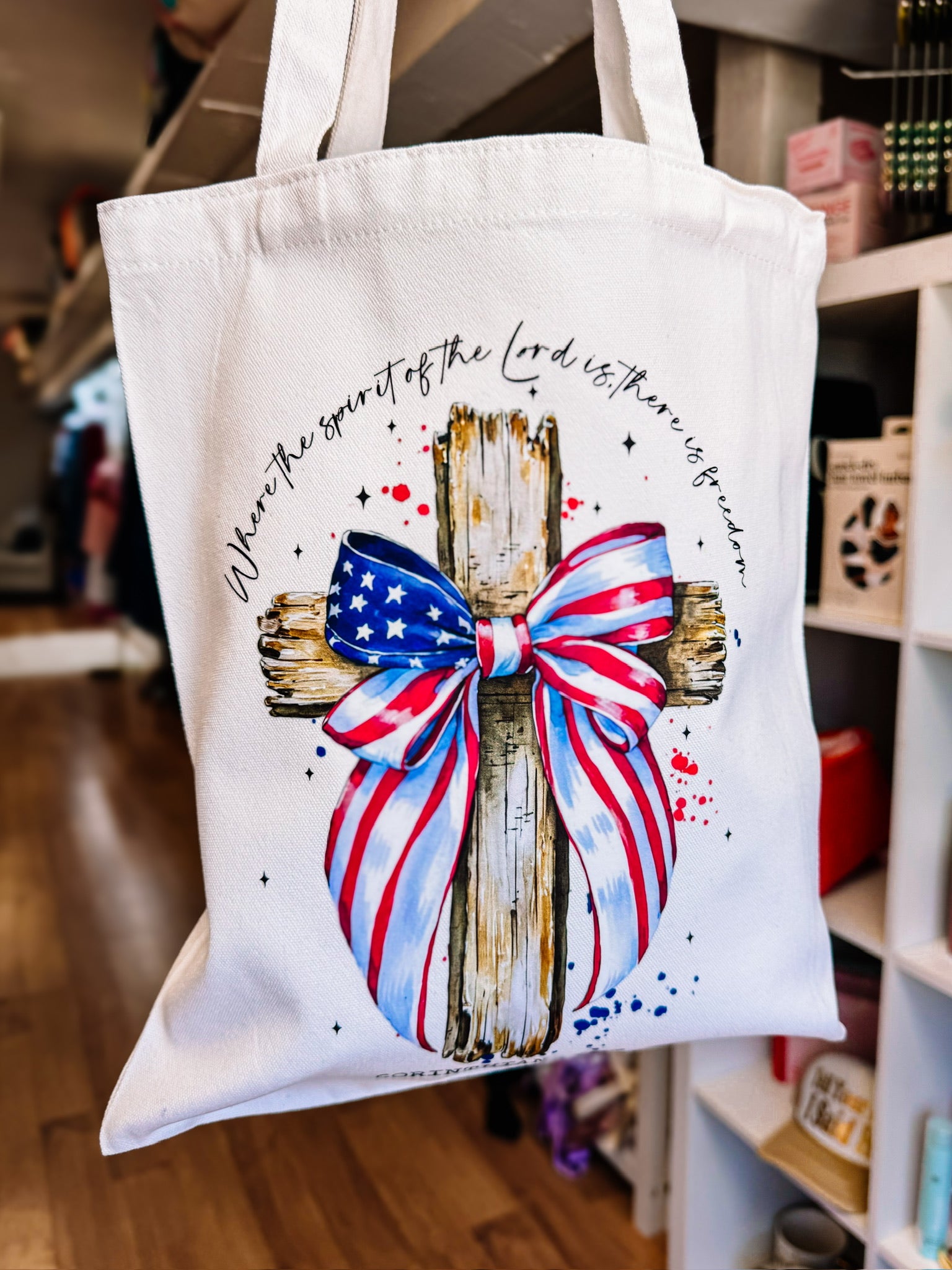 There is Freedom- White Canvas Tote-Tote Bags-Dear Me Southern Boutique, located in DeRidder, Louisiana