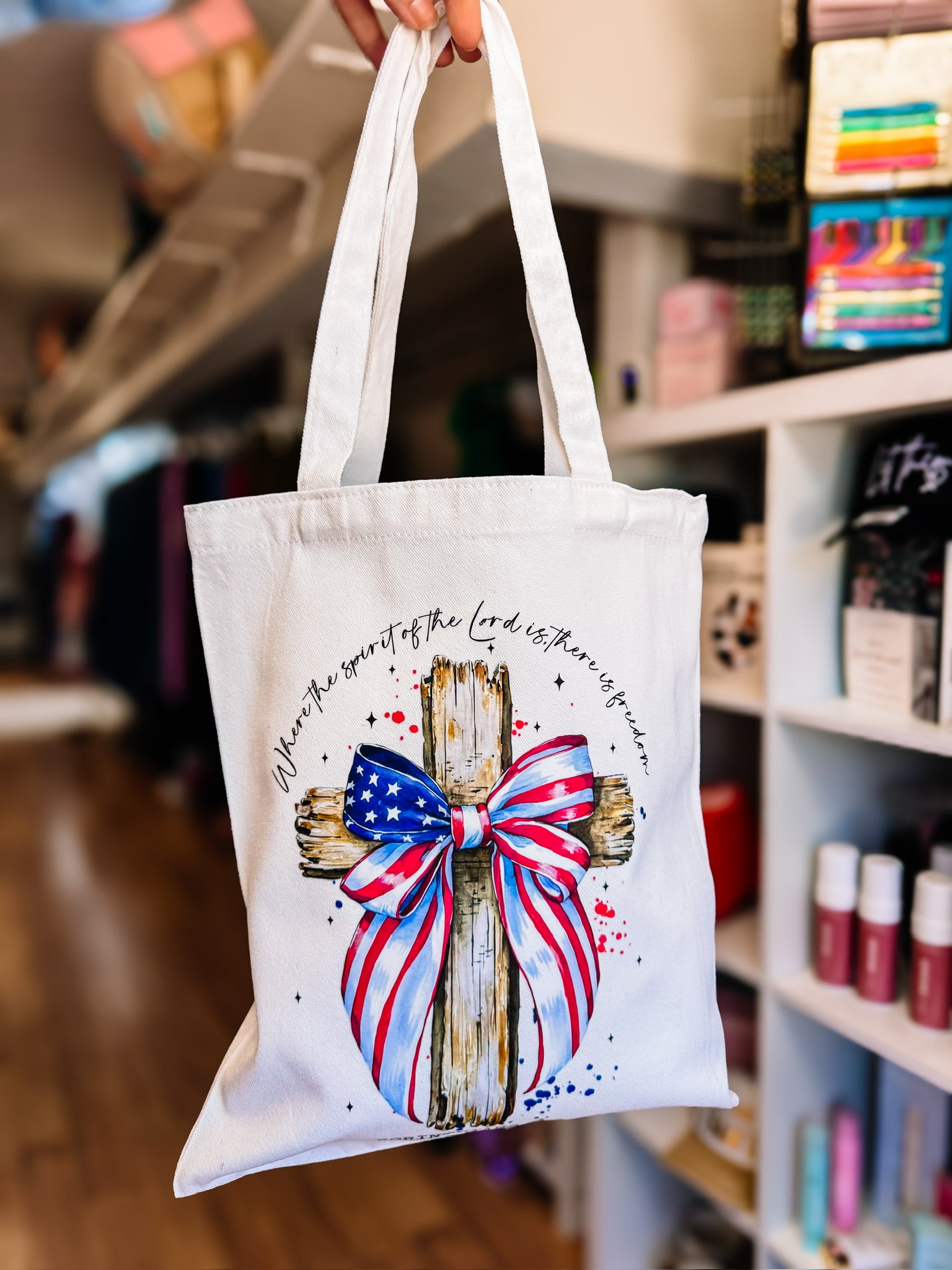There is Freedom- White Canvas Tote-Tote Bags-Dear Me Southern Boutique, located in DeRidder, Louisiana