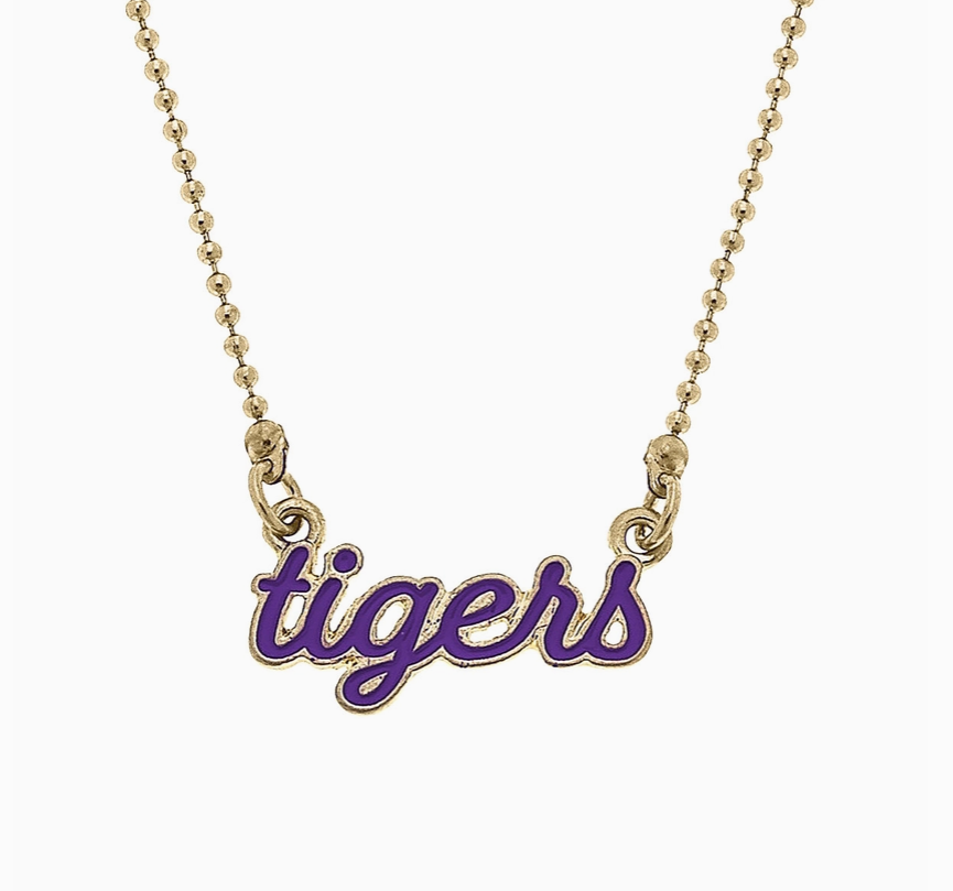 Tigers Purple Enamel Necklace-Game Day-Dear Me Southern Boutique, located in DeRidder, Louisiana