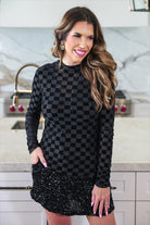 Times Square Velvet Mesh Top-Black Checkered-Blouses-Dear Me Southern Boutique, located in DeRidder, Louisiana