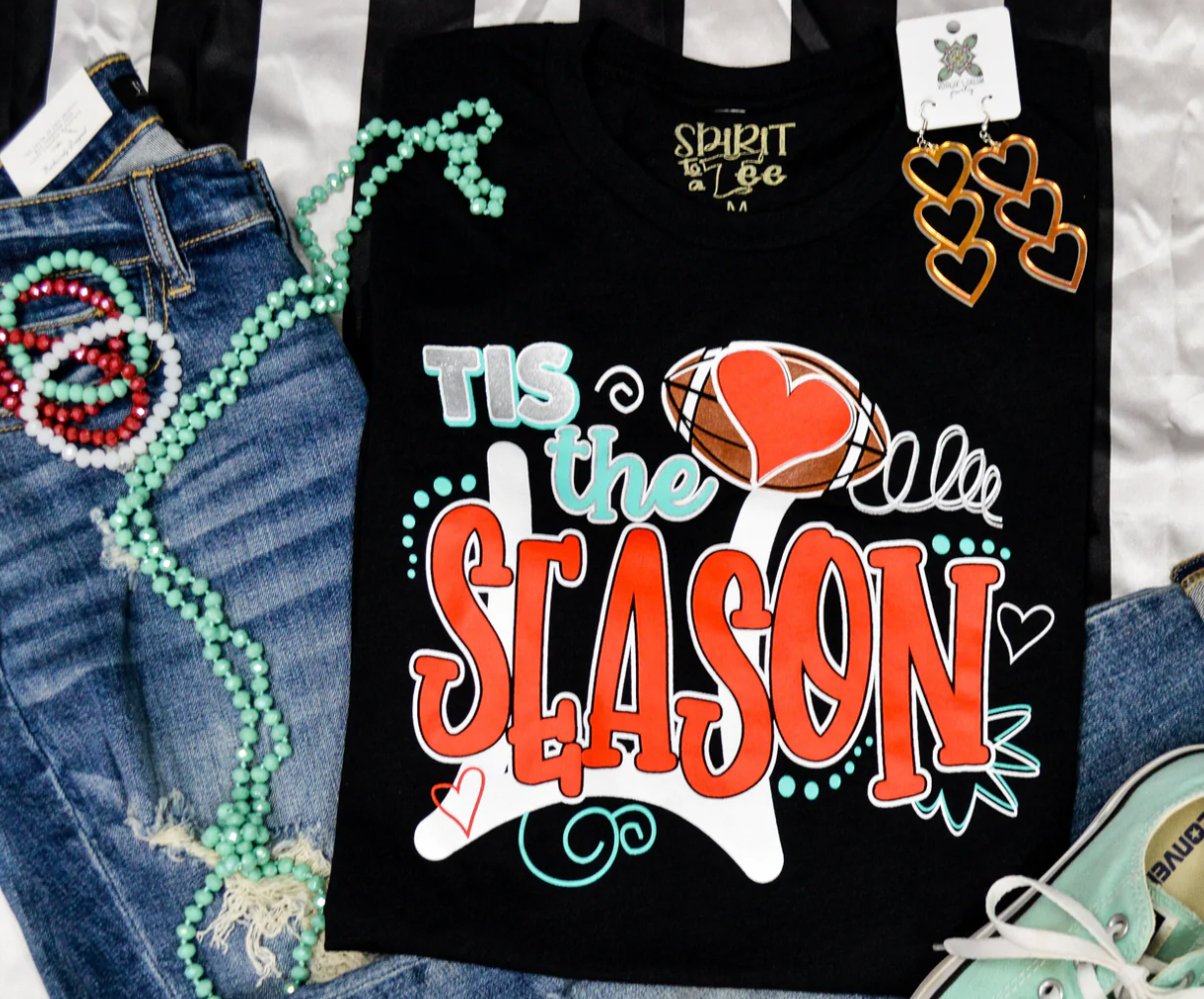 Tis The Season Football Tee-Graphic Tops-Dear Me Southern Boutique, located in DeRidder, Louisiana