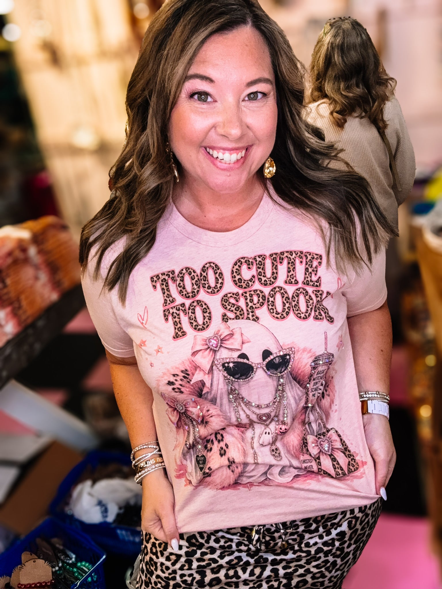 Too Cute To Spook Bougie Rhinestone Tee-Dear Me Southern Boutique, located in DeRidder, Louisiana