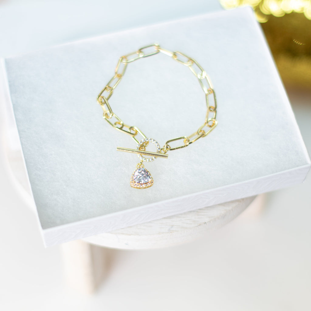 Triangle Crystal Bracelet - Gold-Bracelets-Dear Me Southern Boutique, located in DeRidder, Louisiana