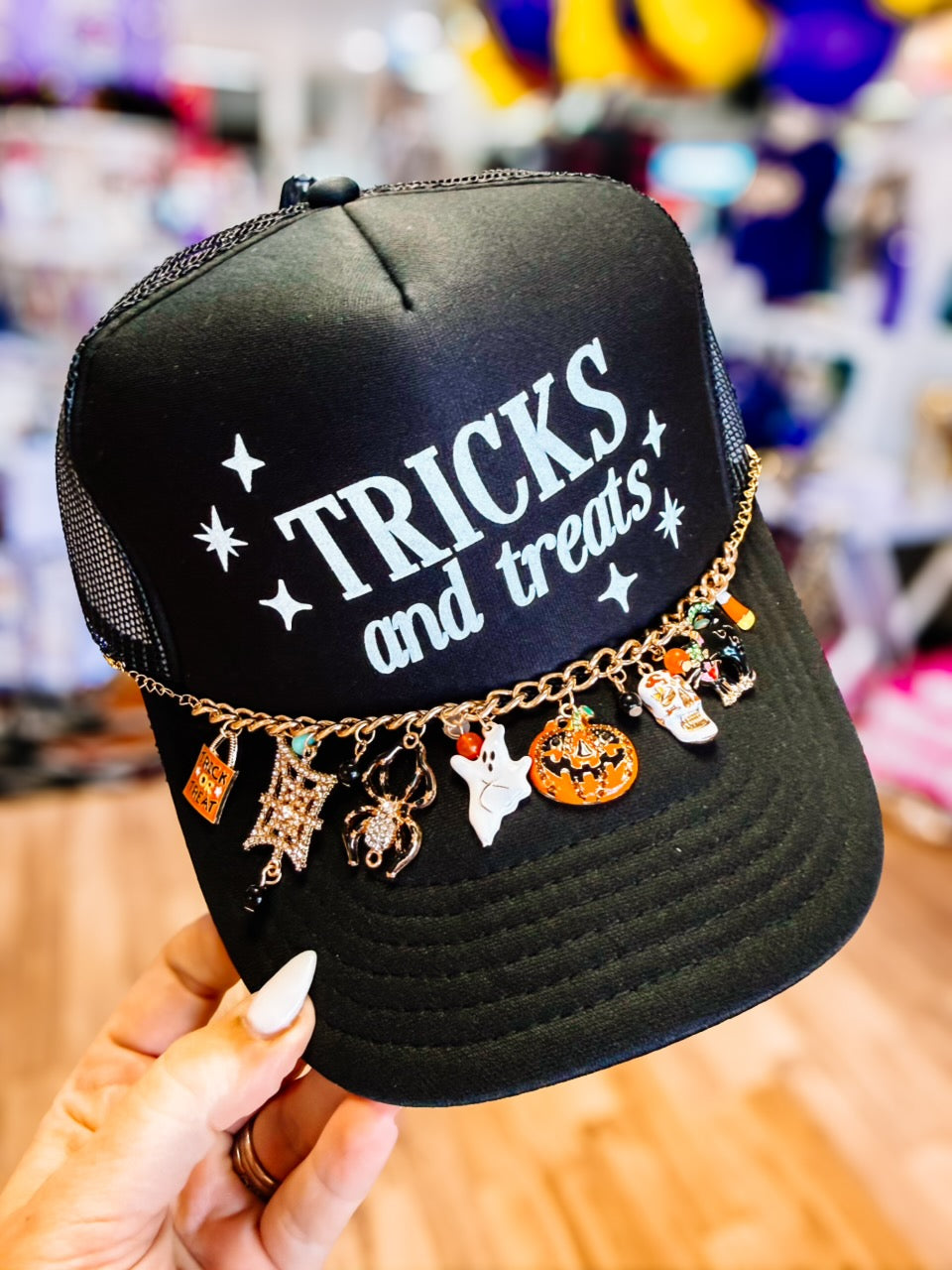 Tricks & Treats Trucker Hat-hat-Dear Me Southern Boutique, located in DeRidder, Louisiana
