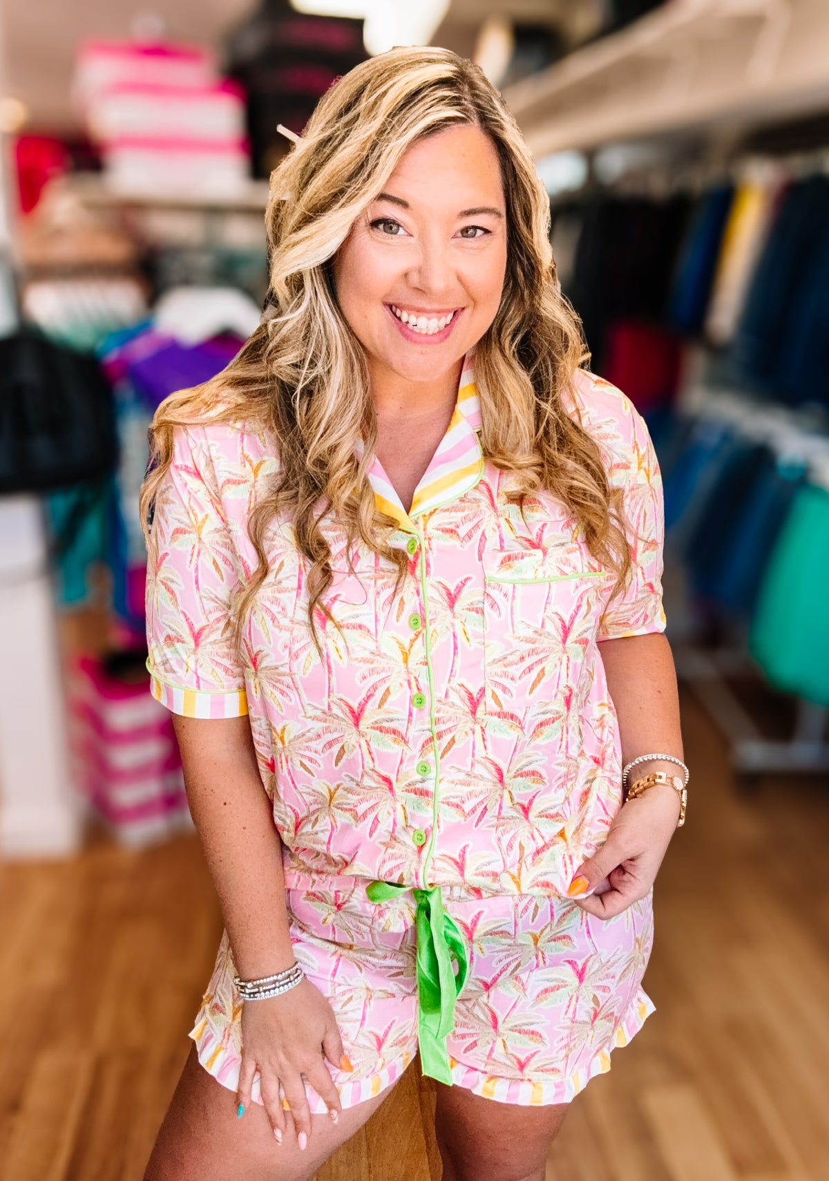 Tropical Glow Ruffle Pajama Set-Presales-Dear Me Southern Boutique, located in DeRidder, Louisiana