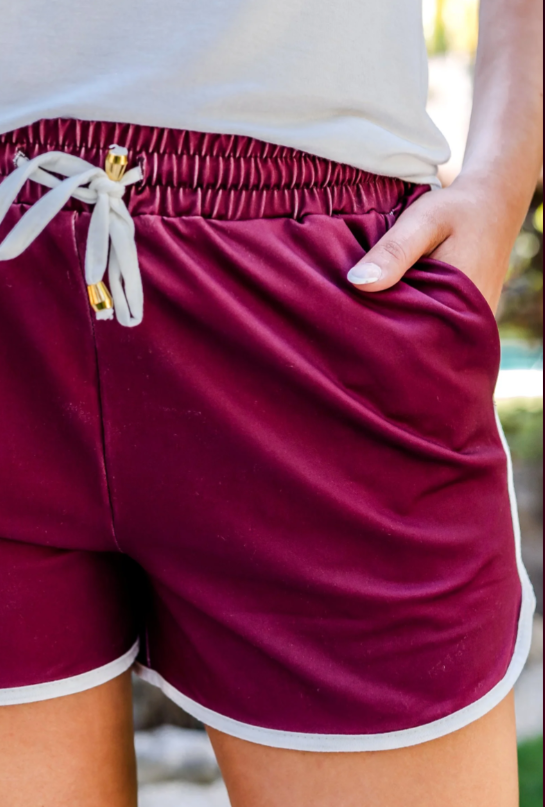 True Maroon Everyday Drawstring Shorts-Athletic Bottoms-Dear Me Southern Boutique, located in DeRidder, Louisiana