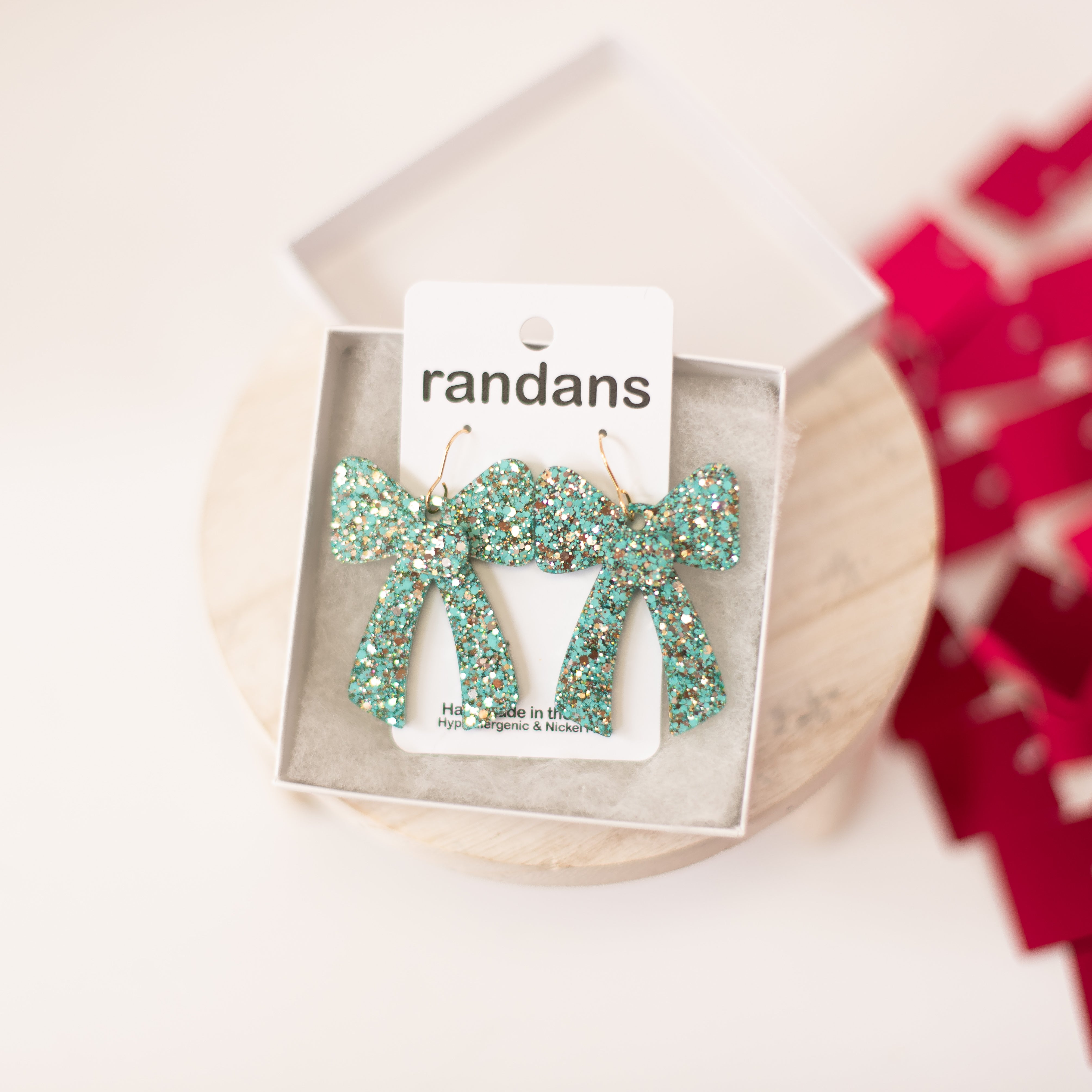 Turquoise & Gold Coquette Bow Randans-Earrings-Dear Me Southern Boutique, located in DeRidder, Louisiana