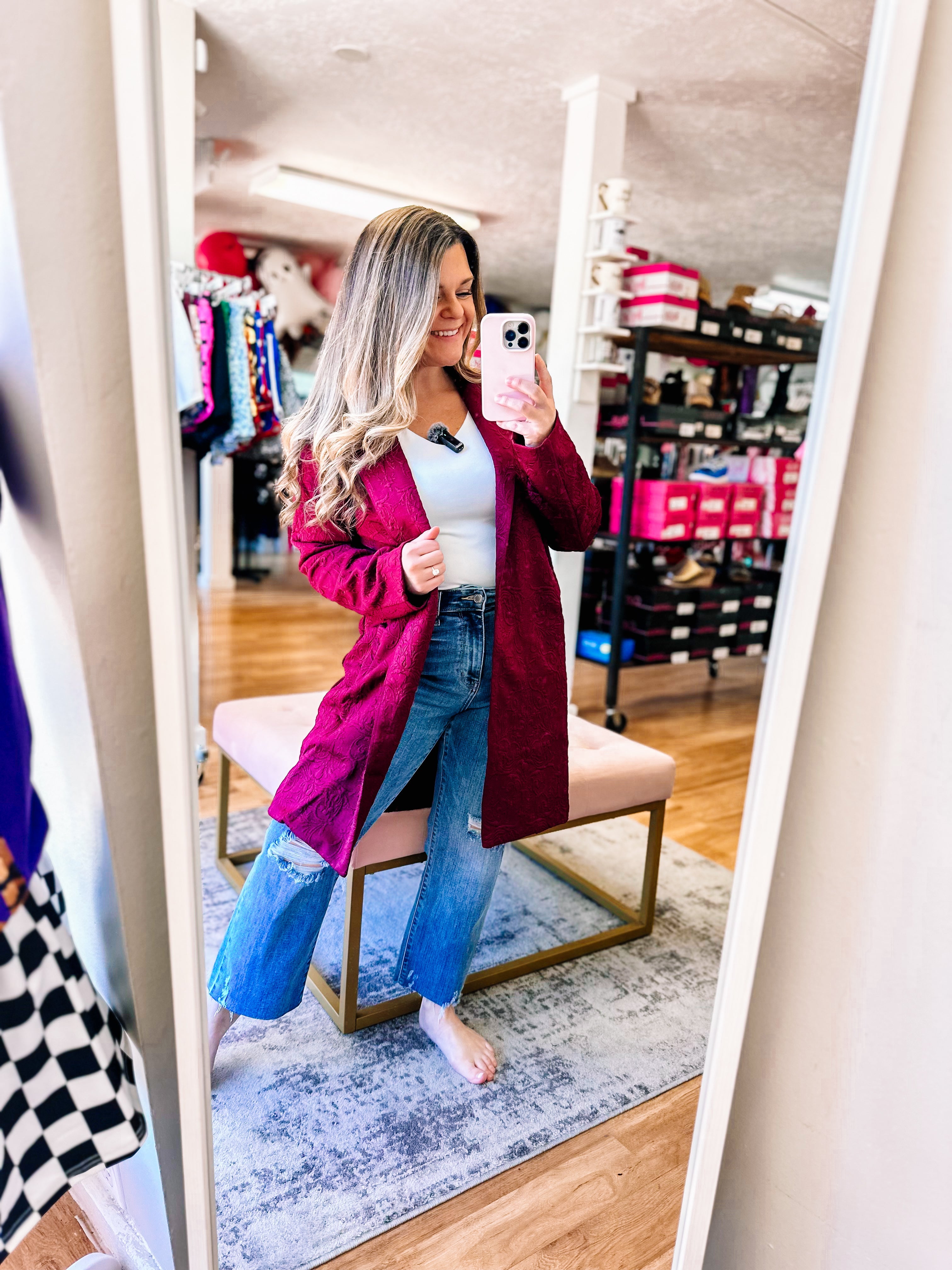 Uptown Midi Coat - Wine-Jackets-Dear Me Southern Boutique, located in DeRidder, Louisiana