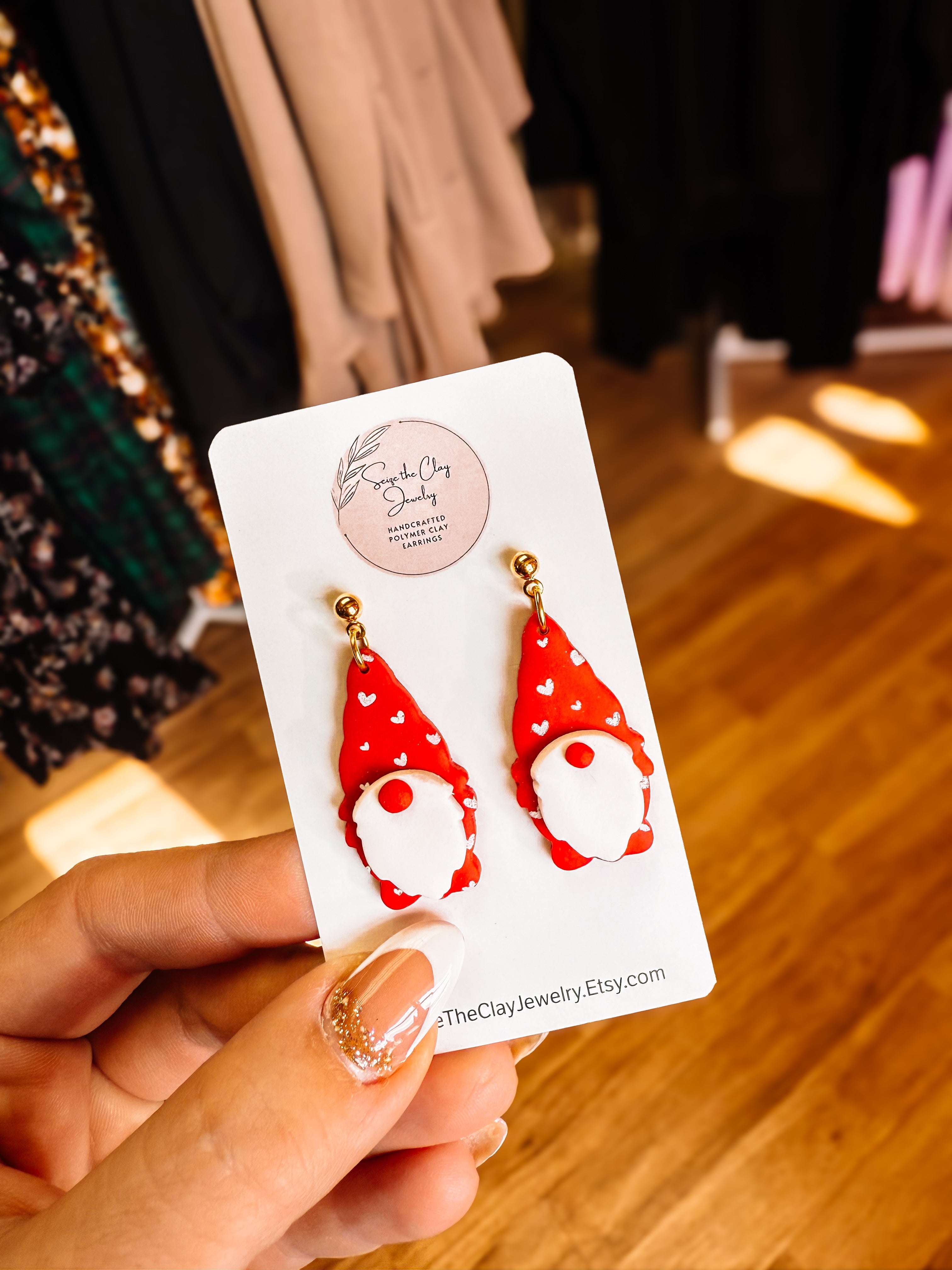 Valentine Gnome Clay Earrings-Earrings-Dear Me Southern Boutique, located in DeRidder, Louisiana