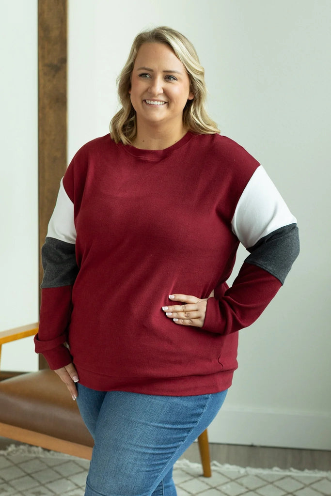 Varsity Pullover - Burgundy-Dear Me Southern Boutique, located in DeRidder, Louisiana