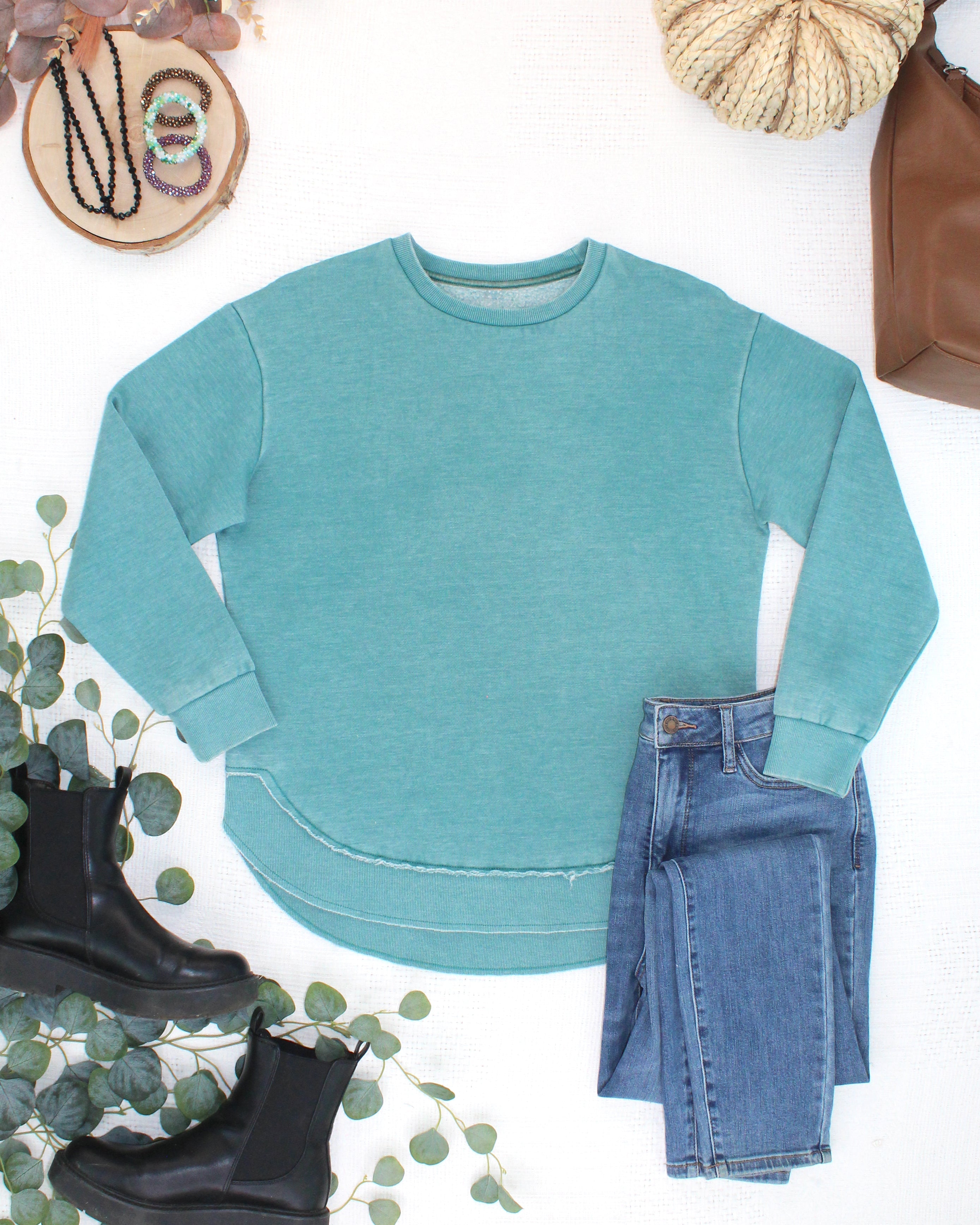 Vintage Wash Pullover - Teal-Presales-Dear Me Southern Boutique, located in DeRidder, Louisiana