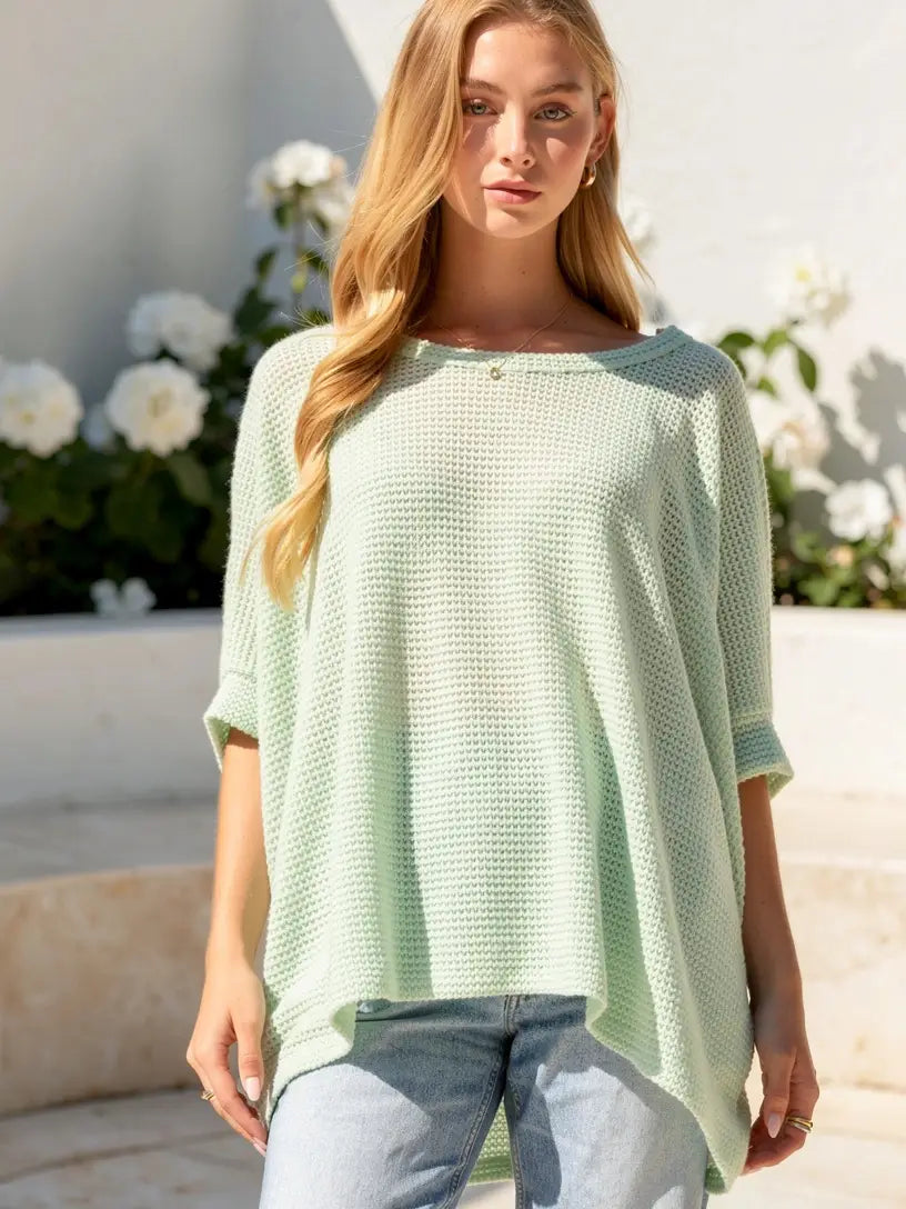 Waffle Knit Dolman Poncho Top -Mint-Blouses-Dear Me Southern Boutique, located in DeRidder, Louisiana