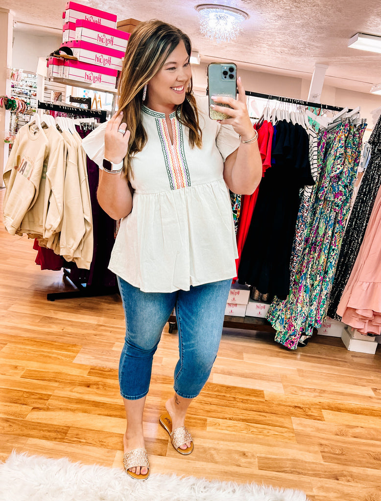 Weekend Ready Babydoll Top-Tops-Dear Me Southern Boutique, located in DeRidder, Louisiana