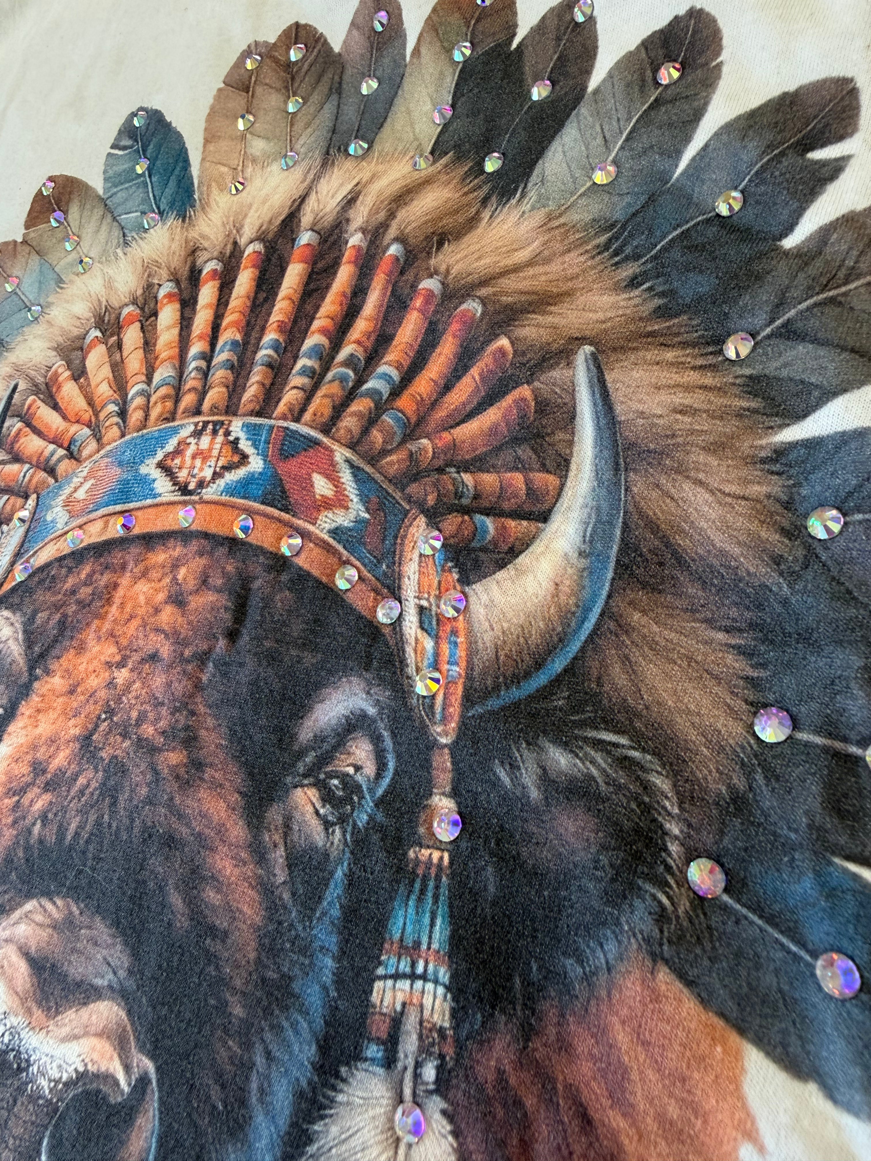 Western Warrior Bison Bougie Rhinestone Tee-Dear Me Southern Boutique, located in DeRidder, Louisiana