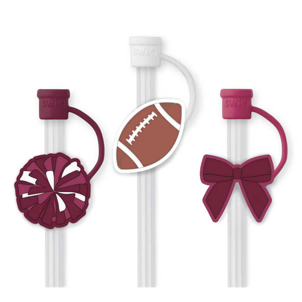 We've Got Spirit Maroon Swig Straw Topper Set-Straw Toppers-Dear Me Southern Boutique, located in DeRidder, Louisiana