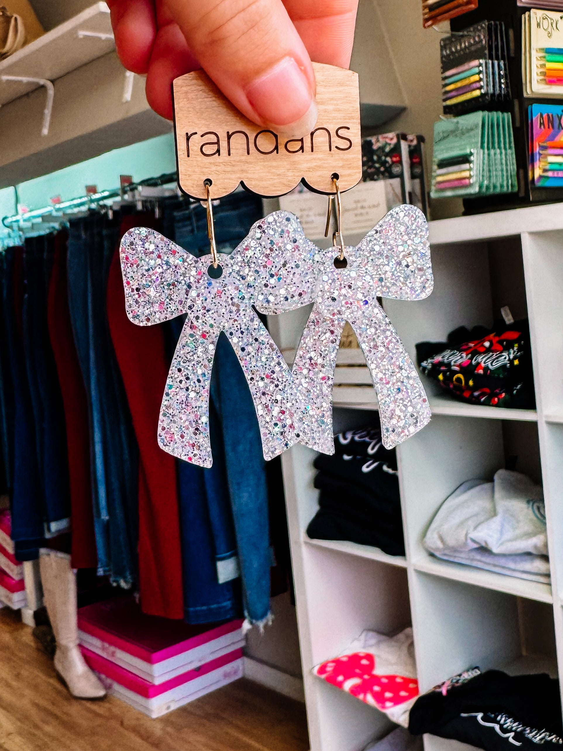 White Coquette Bow Randans-Earrings-Dear Me Southern Boutique, located in DeRidder, Louisiana