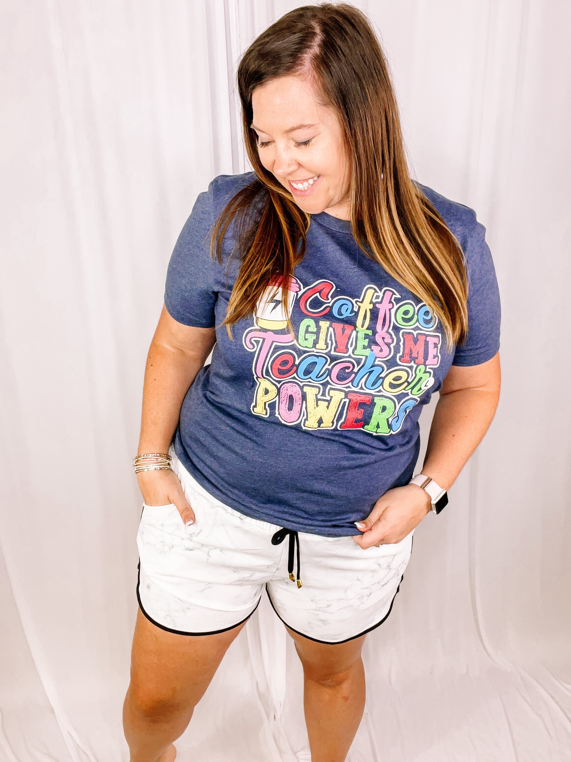 White Marble Everyday Drawstring Shorts-Shorts-Dear Me Southern Boutique, located in DeRidder, Louisiana