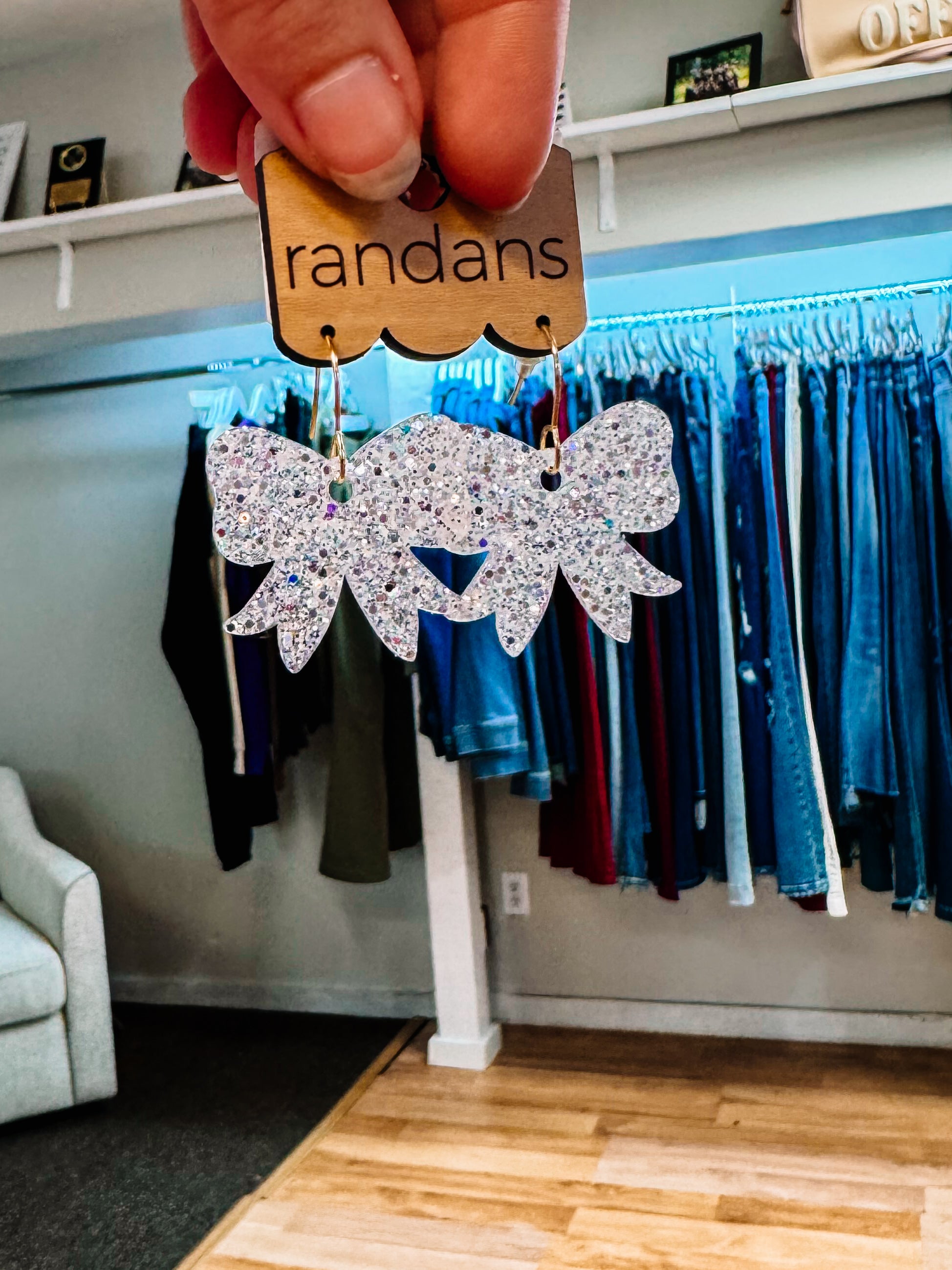 White Mini Coquette Bow Randans Dangles-Earrings-Dear Me Southern Boutique, located in DeRidder, Louisiana