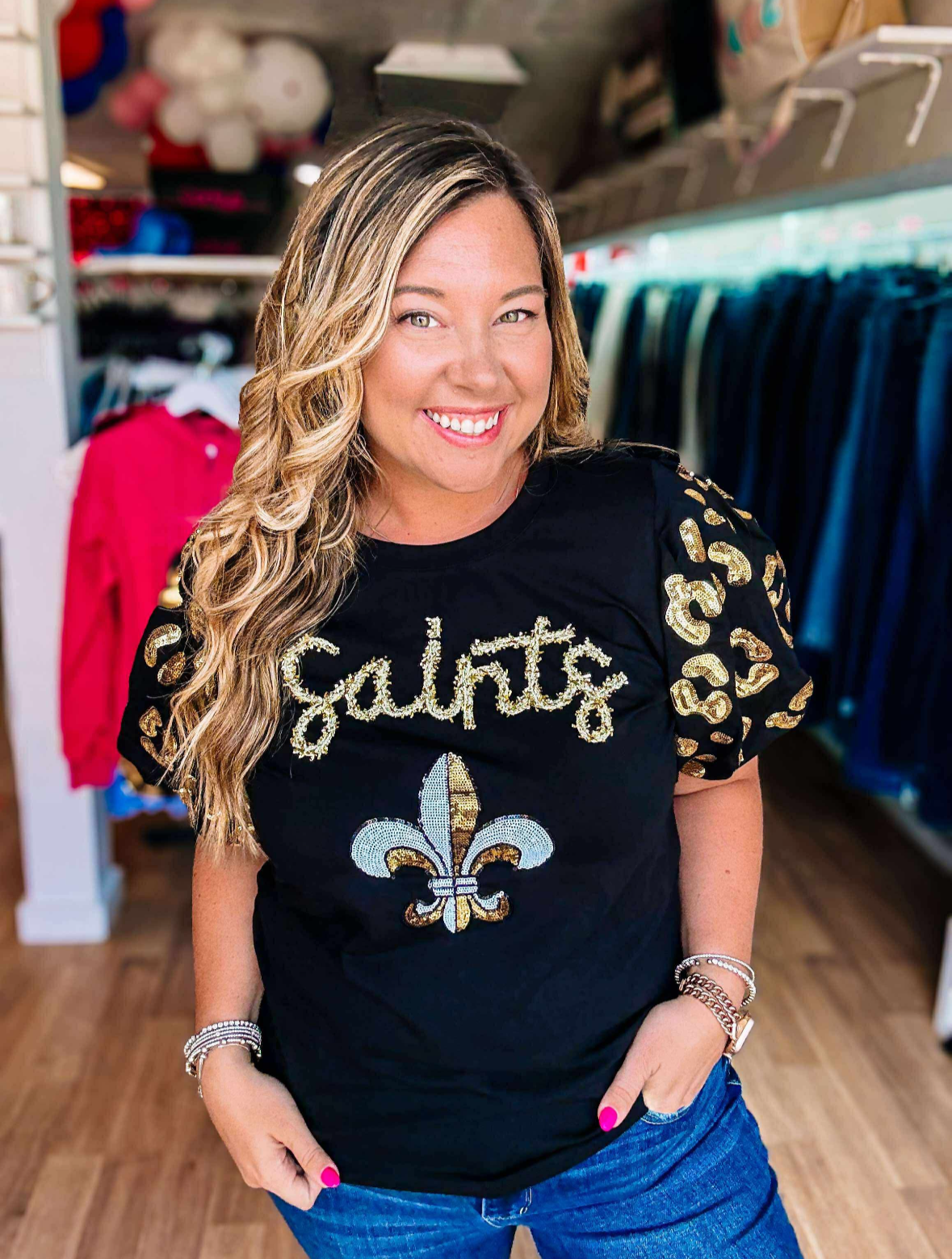 Who Dat Diva Saints Top-Game Day-Dear Me Southern Boutique, located in DeRidder, Louisiana