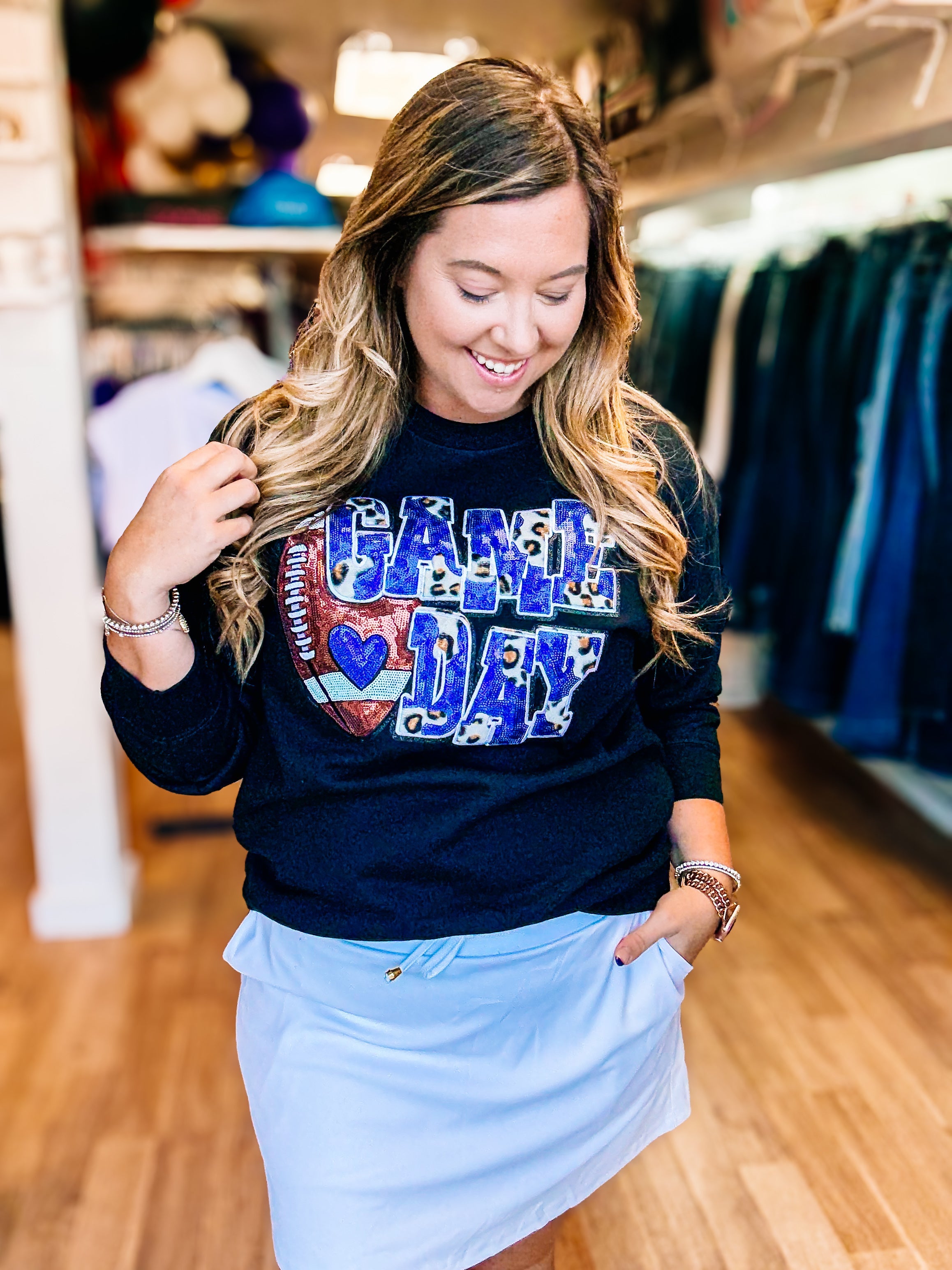 Wild Game Day Top - Blue-Graphic Tops-Dear Me Southern Boutique, located in DeRidder, Louisiana