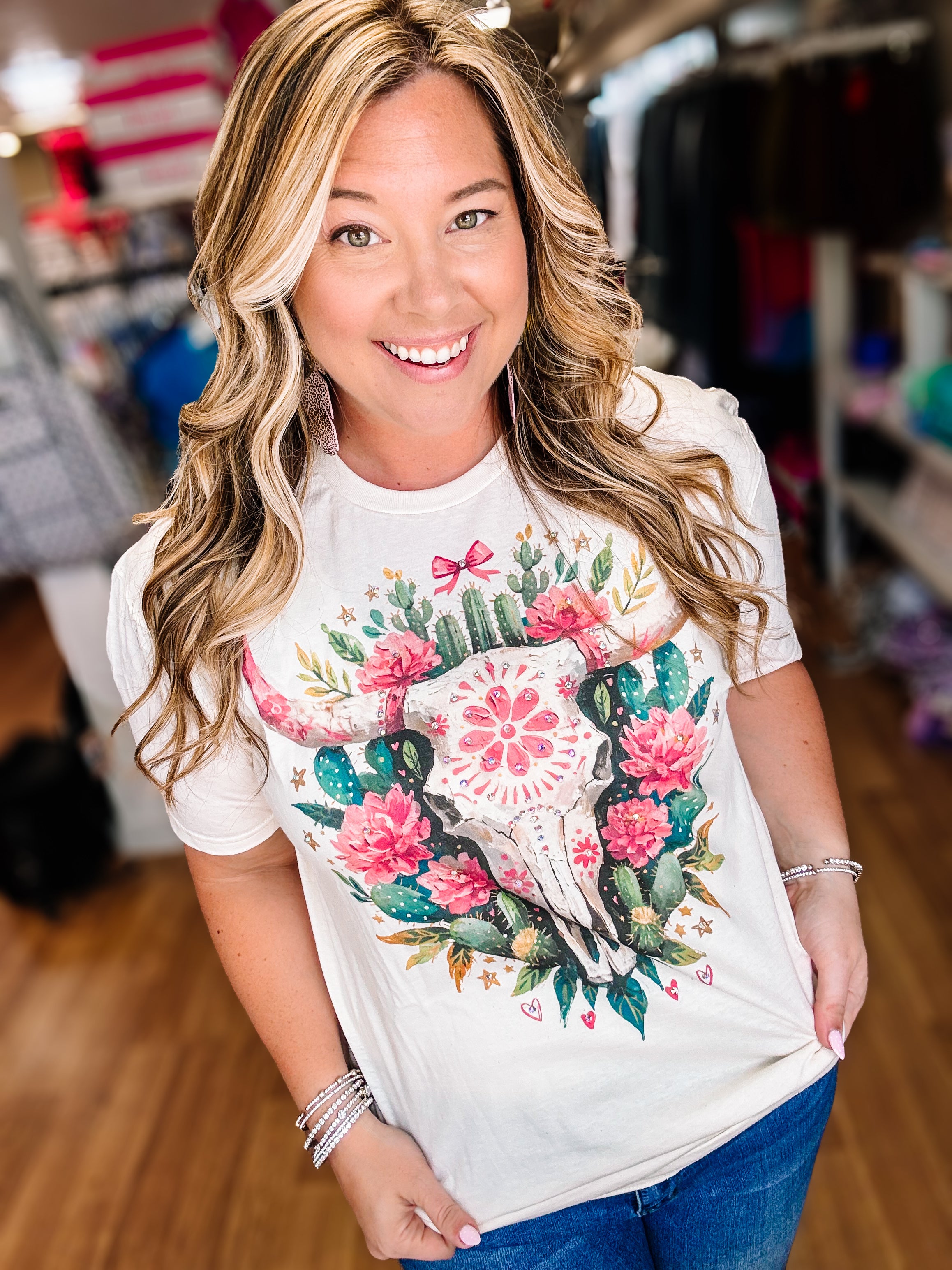 Wild West Wildflower Bougie Rhinestone Tee-Dear Me Southern Boutique, located in DeRidder, Louisiana
