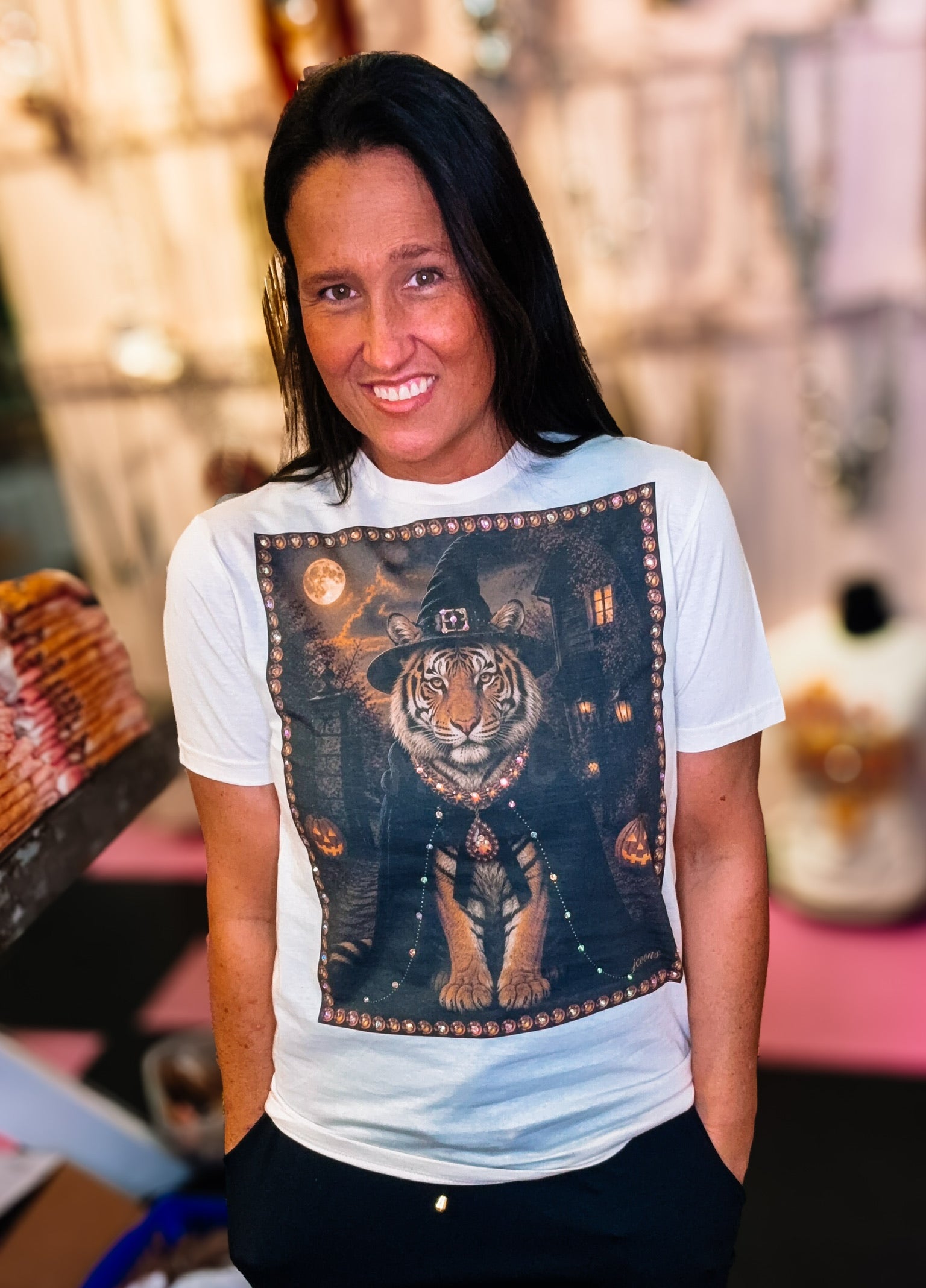 Witch Rawr Bougie Rhinestone Tee-Graphic Tees-Dear Me Southern Boutique, located in DeRidder, Louisiana