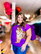 Wrap-Around Tiger Top - Purple-Graphic Tops-Dear Me Southern Boutique, located in DeRidder, Louisiana