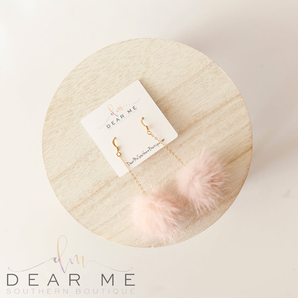 Blush Pom Dangles-Dear Me Southern Boutique, located in DeRidder, Louisiana