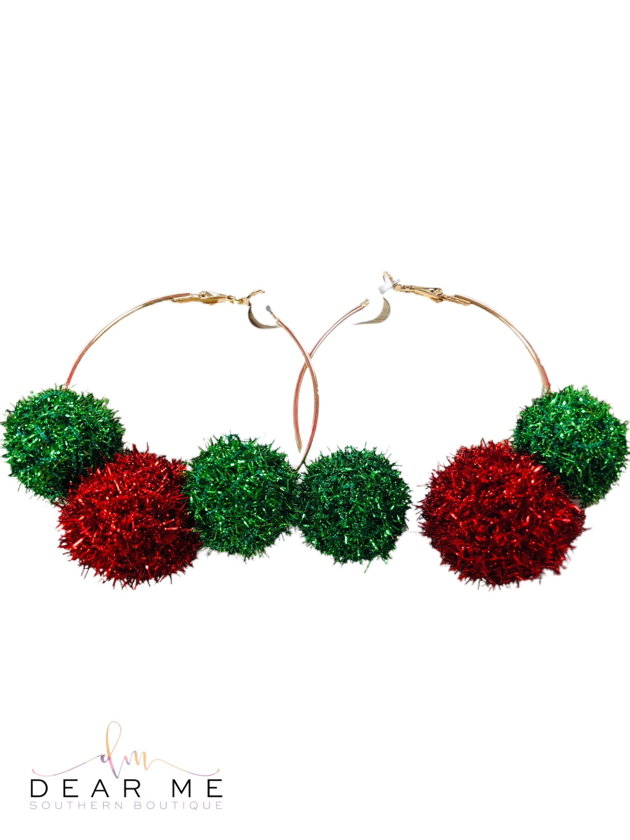 Christmas Tinsel Ball Earrings-Dear Me Southern Boutique, located in DeRidder, Louisiana