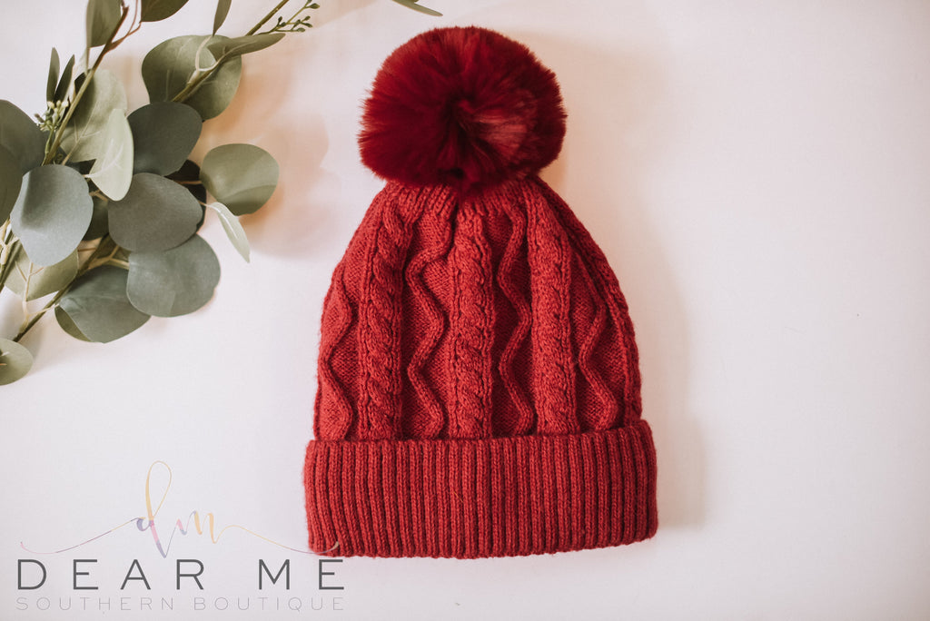 Classic Pom Beanie - Red-Dear Me Southern Boutique, located in DeRidder, Louisiana