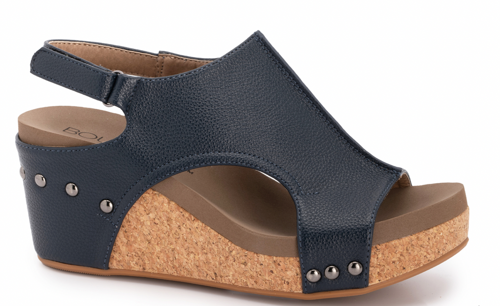 Corky Carley Navy Smooth Wedges-Shoes-Dear Me Southern Boutique, located in DeRidder, Louisiana