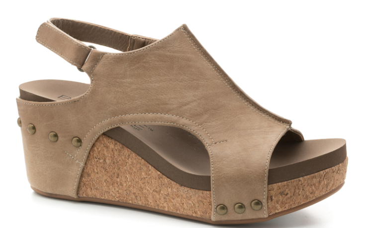 Corky Carley Taupe Smooth Wedges-Shoes-Dear Me Southern Boutique, located in DeRidder, Louisiana