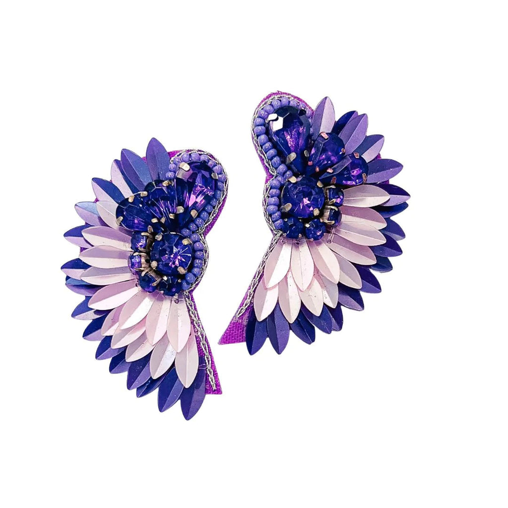 Glam Angel Purple Earrings-Dear Me Southern Boutique, located in DeRidder, Louisiana