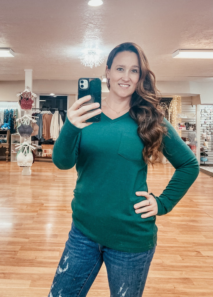 Hadley Evergreen Long Sleeve-Dear Me Southern Boutique, located in DeRidder, Louisiana