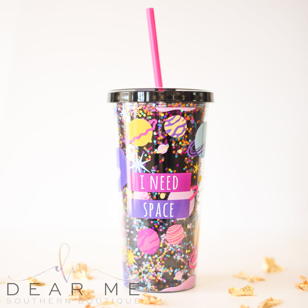 I Need Space Glitter Tumbler-Dear Me Southern Boutique, located in DeRidder, Louisiana