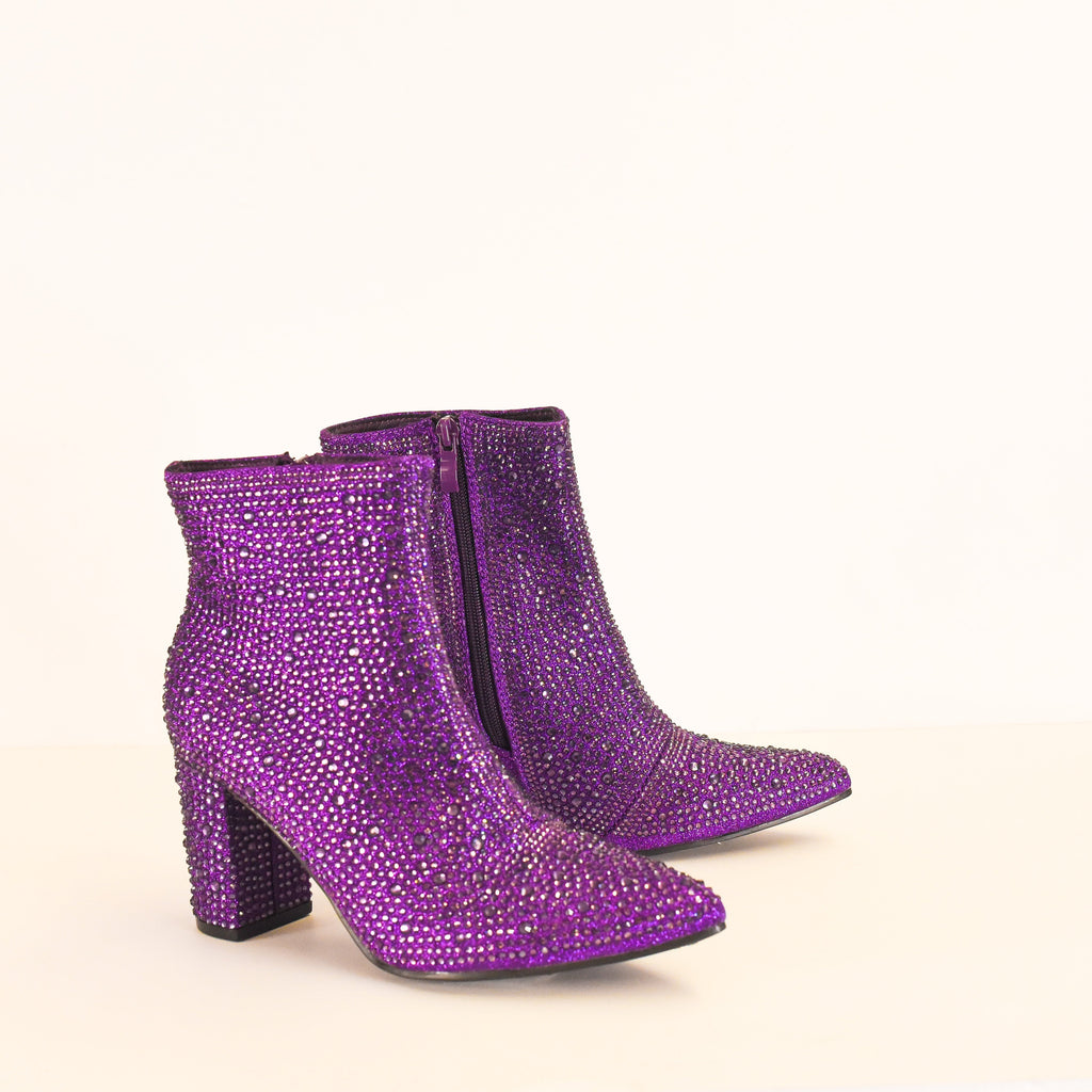 Kady Rhinestone Booties- Purple-Shoes-Dear Me Southern Boutique, located in DeRidder, Louisiana