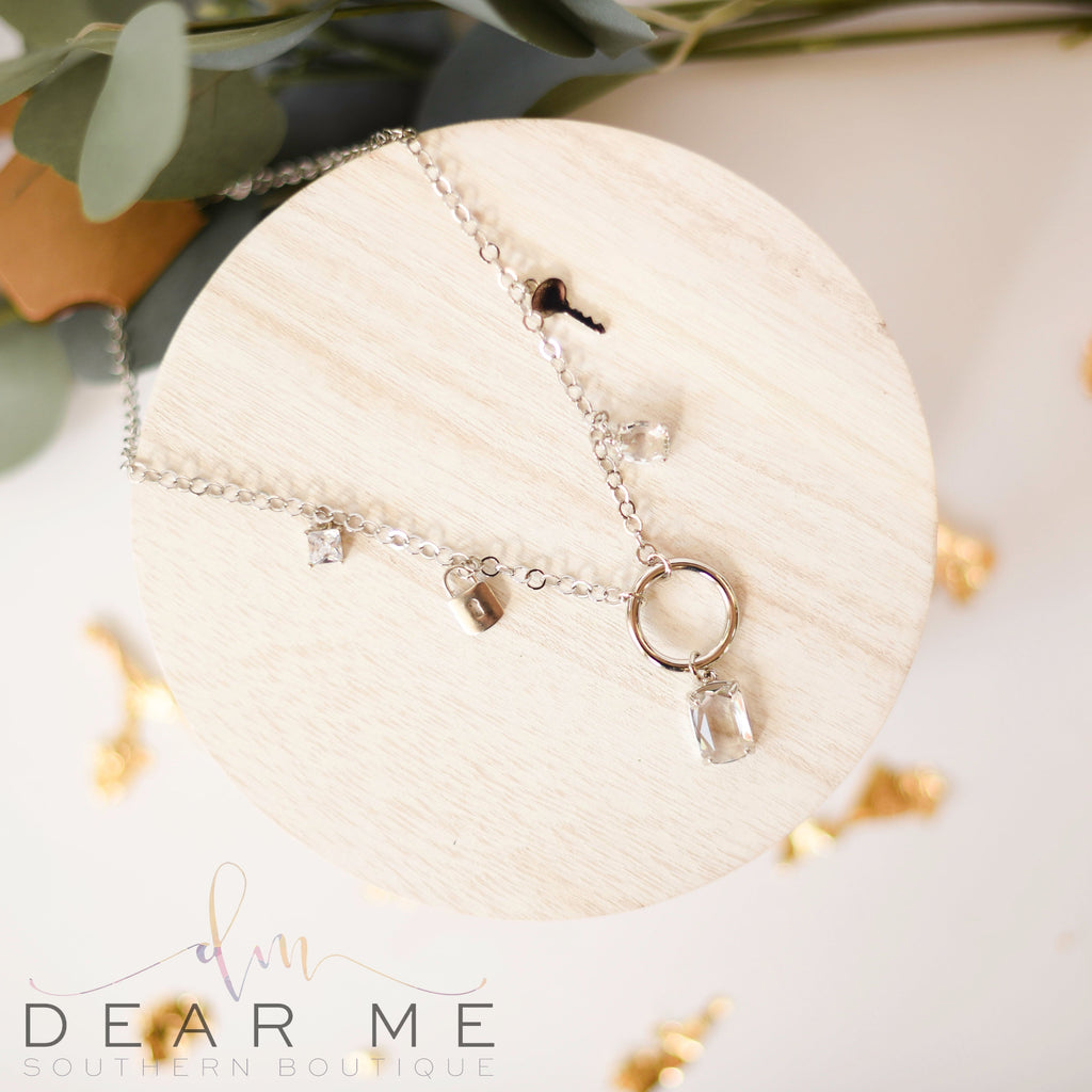 Lock And Key Silver Necklace-Necklaces-Dear Me Southern Boutique, located in DeRidder, Louisiana