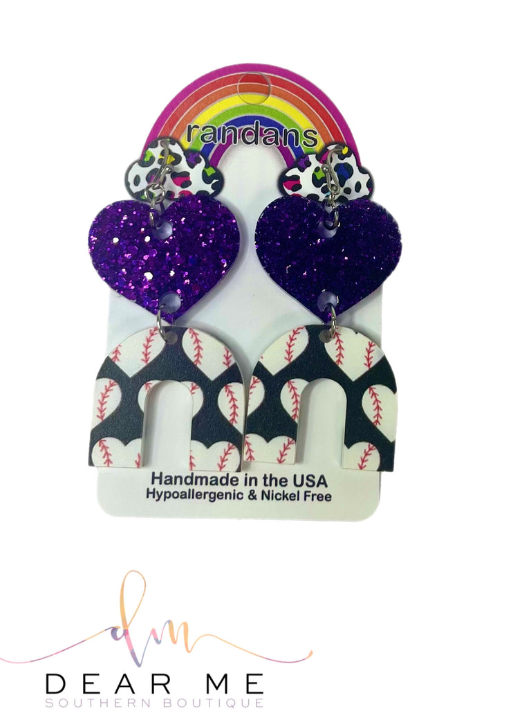 Purple Baseball Randan Stacks-Earrings-Dear Me Southern Boutique, located in DeRidder, Louisiana