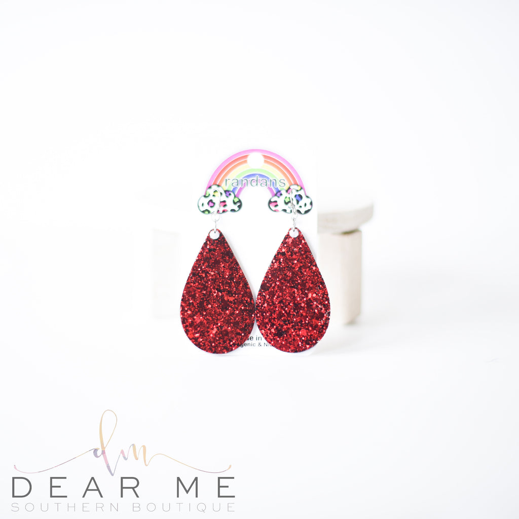 Red Glitter Randans-Earrings-Dear Me Southern Boutique, located in DeRidder, Louisiana