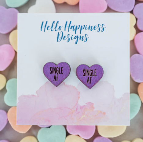 Single AF Candy Heart Studs | Hello Happiness-Earrings-Dear Me Southern Boutique, located in DeRidder, Louisiana